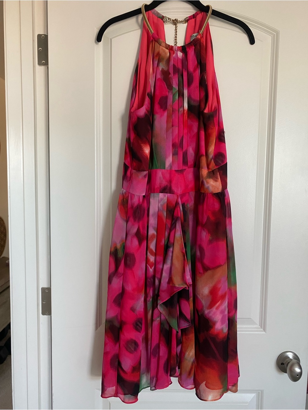 Eliza J Floral Halter Chiffon Watercolor Ruffled Dress